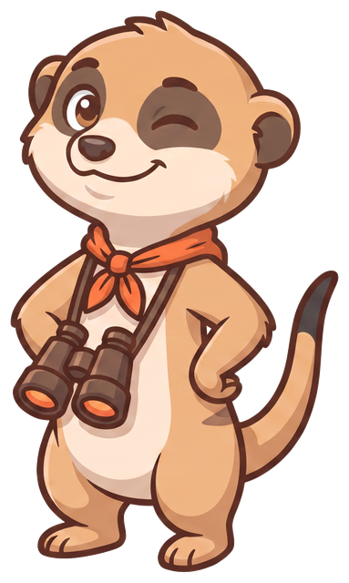 Scout the meerkat standing proud, arms crossed
